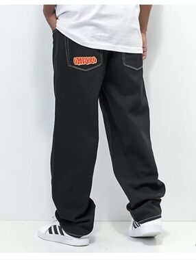 Empyre Loose Fit Embroidered Black Denim Skate Pants